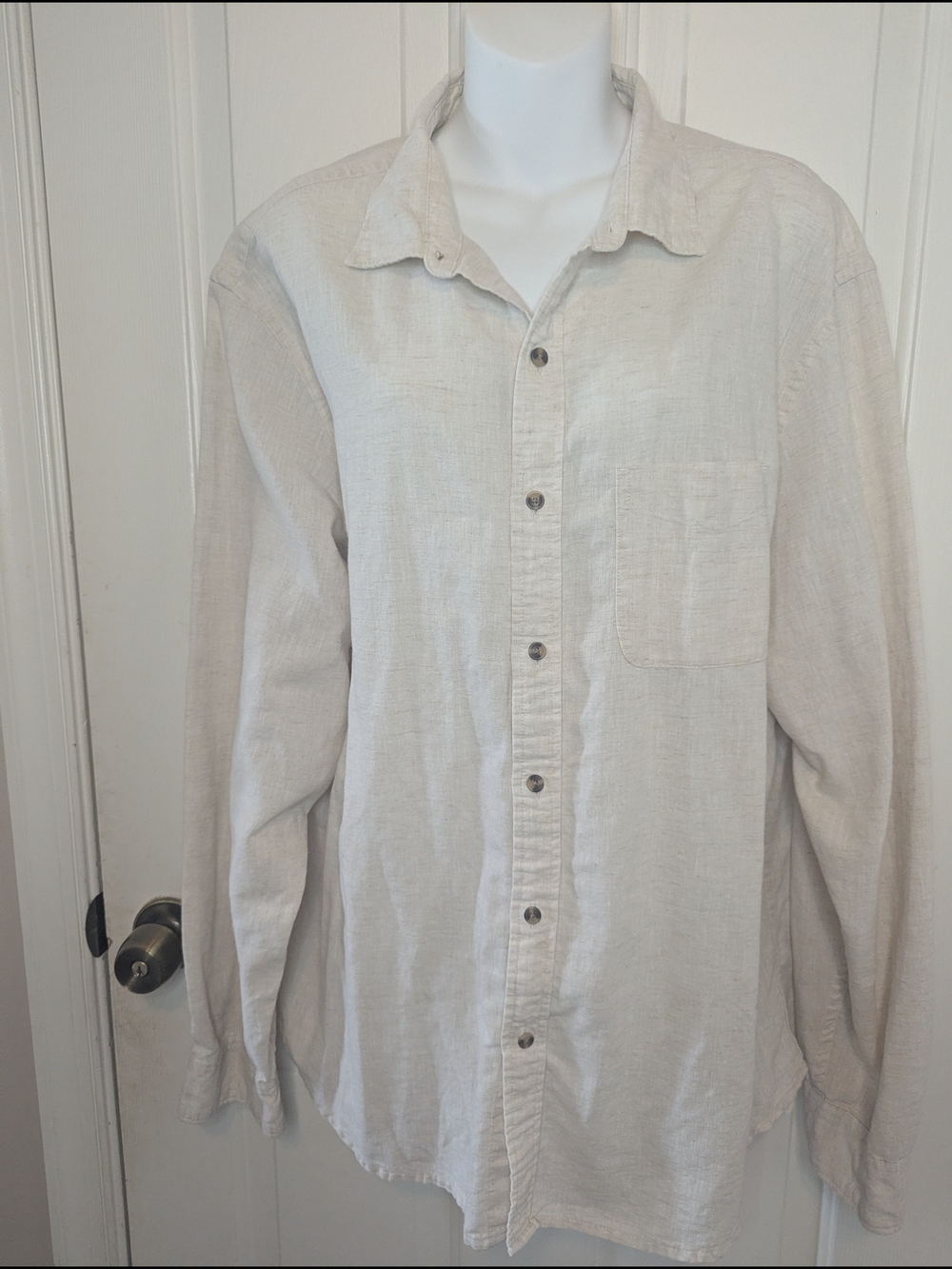 Old Navy Men's Everyday Shirt XL Regular Fit Linen Blend Beige Oatmeal LS Button